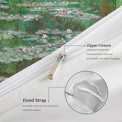 Miniatura 6 de Green Pond Water Lily Funda Napa 3 piezas (1 funda nórdica, 2 fundas de almohada) Funda de edredón de microfibra Suave Claude Monet con cierre de