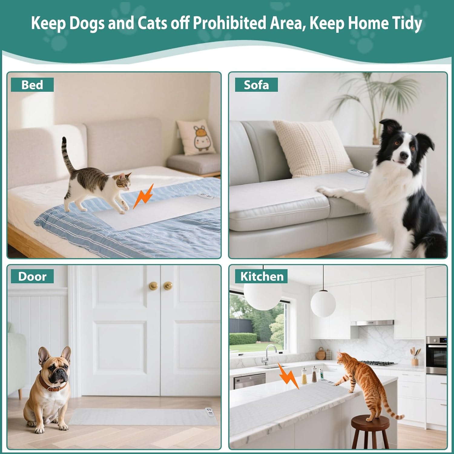 SEERWAY 2-Piece Pet Shock Mat Set - Dual Size Electric Training Pads for Dogs & Cats, 3 Modes to Protect Couhes, Counters, Bed & Indoor Areas