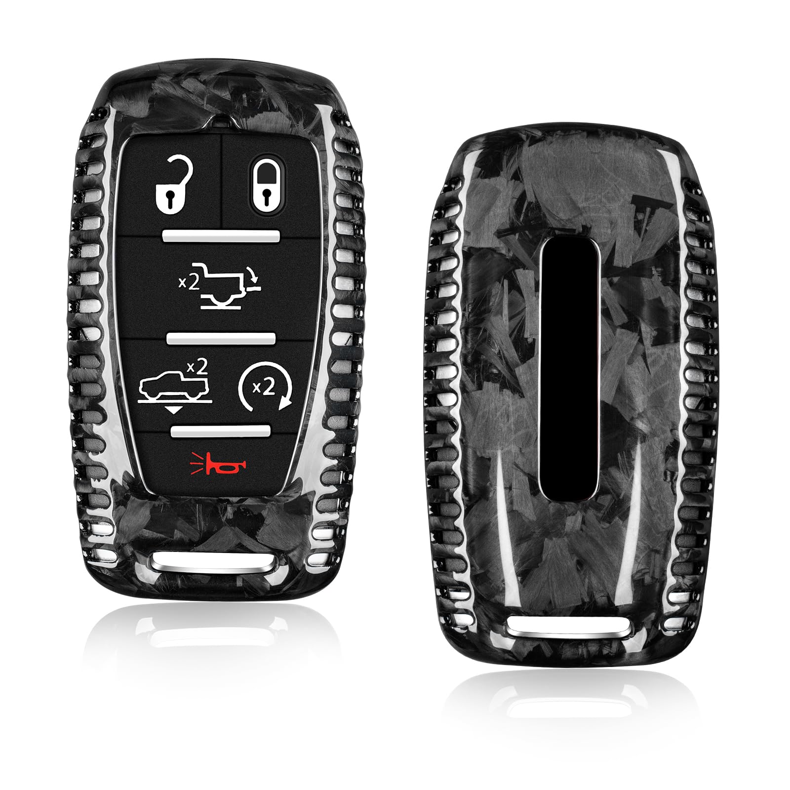 Real Forged Carbon Fiber Key Fob Protector Keychain Compatible with Dodge Ram 1500 2500 3500 TRX Limited Rebel Bighorn Lonestar Laramie 2019-2025,Forged Black