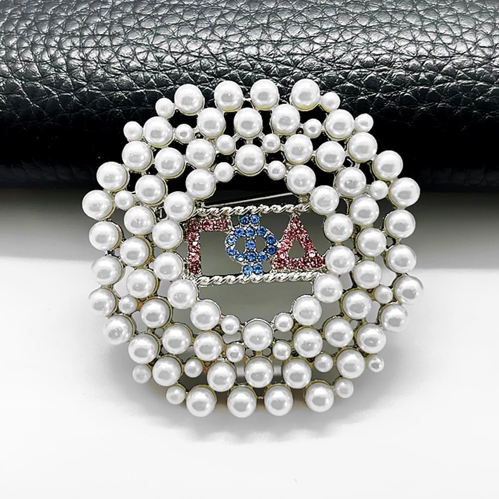 Fashion GAMMA PHI DELTA Greek Letter Sorority Rhinestone Imitation Pearl Brooch for Women - Image 3