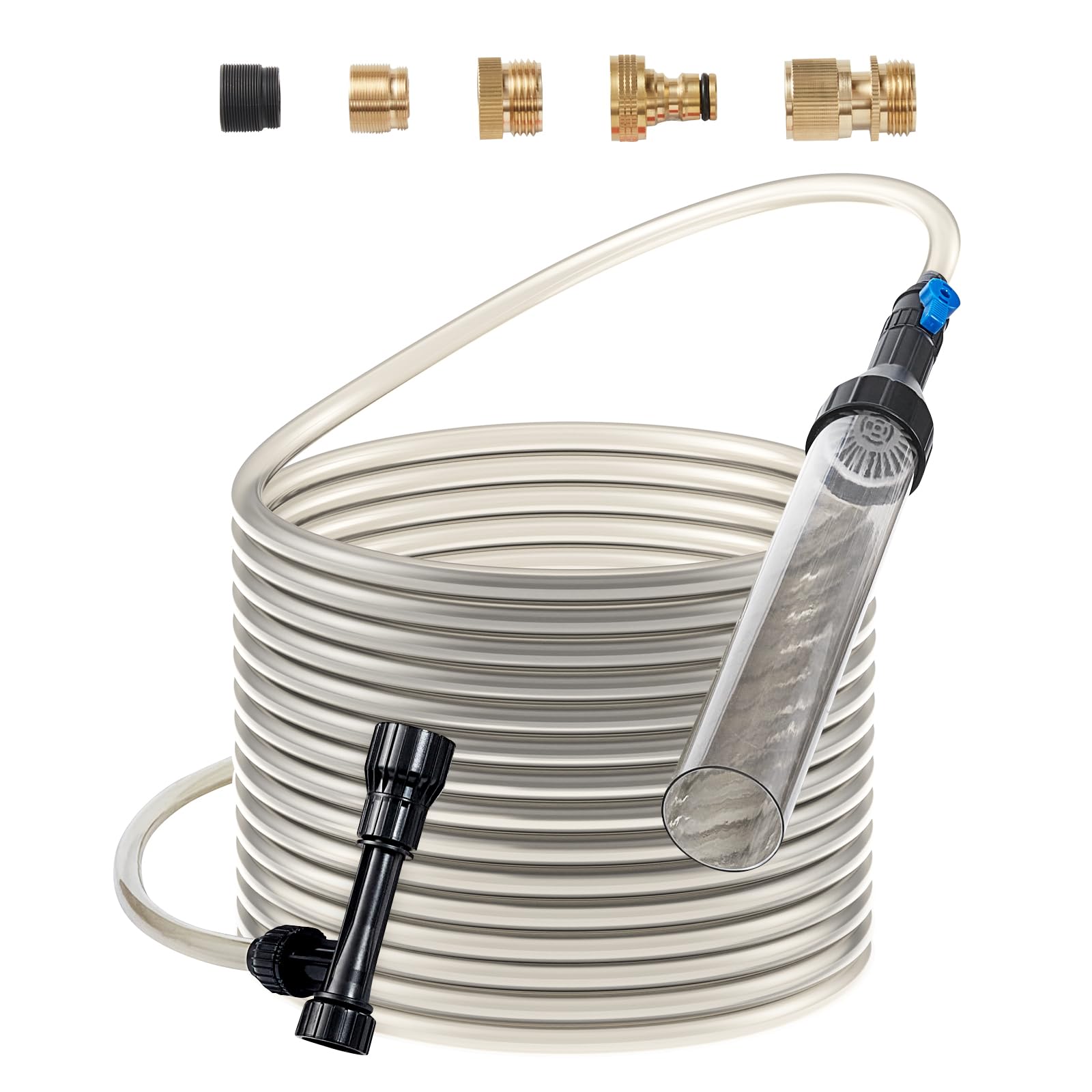 VEVOR Odkurzacz do czyszczenia żwiru do akwarium, 9 m, wąż PVC, zbiornik na ryby, odkurzacz do żwiru, syfon, odkurzacz, 3 rodzaje mosiężnych adapterów, do czyszczenia akwarium, żwiru i piasku