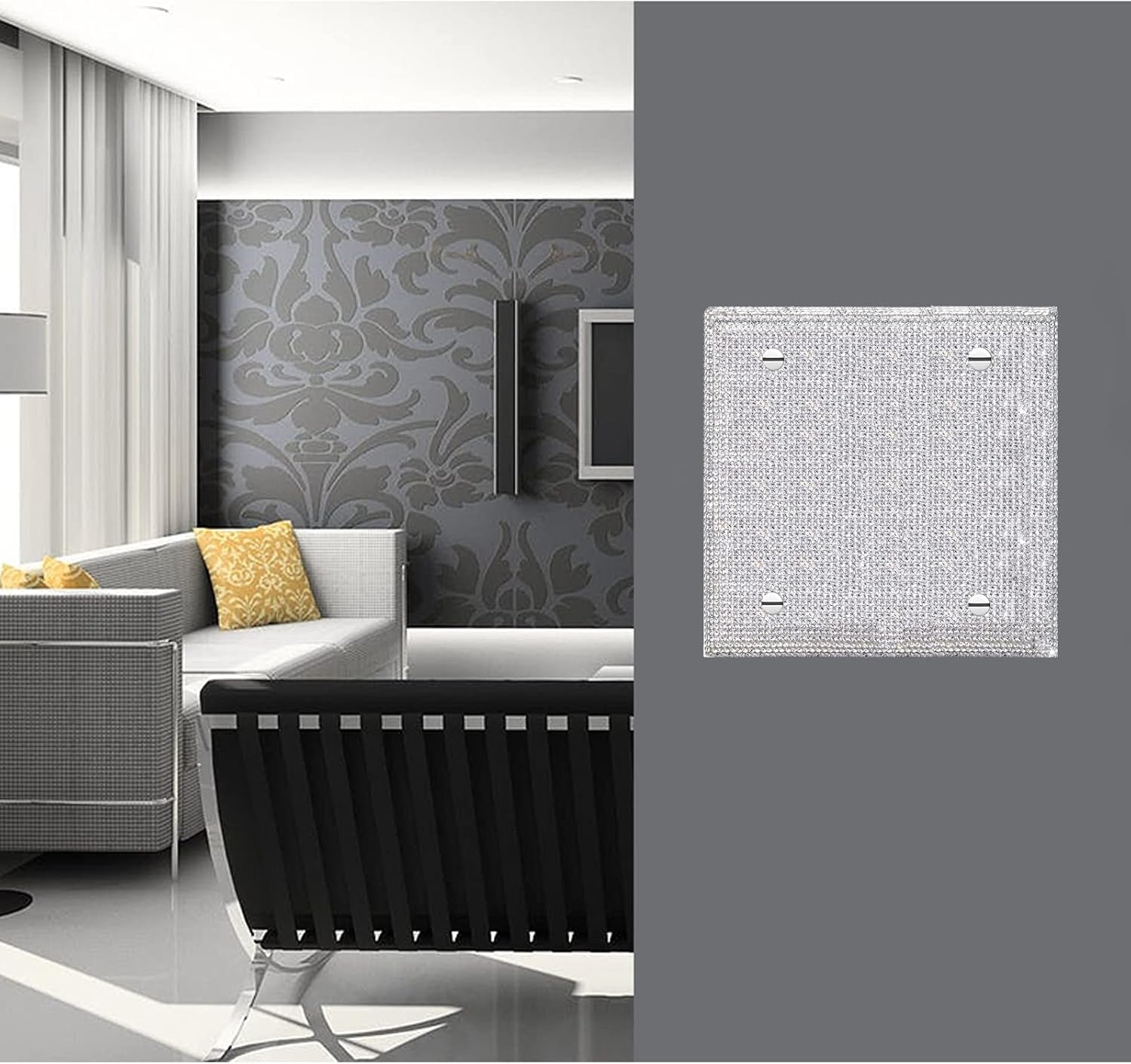Shiny Silver Rhinestones Light Switch Cover Blank Wall Plates Cover Double Toggle Wall Plate Toggle Light Switch Cover Rhinestones Outlet Covers Wall Plate