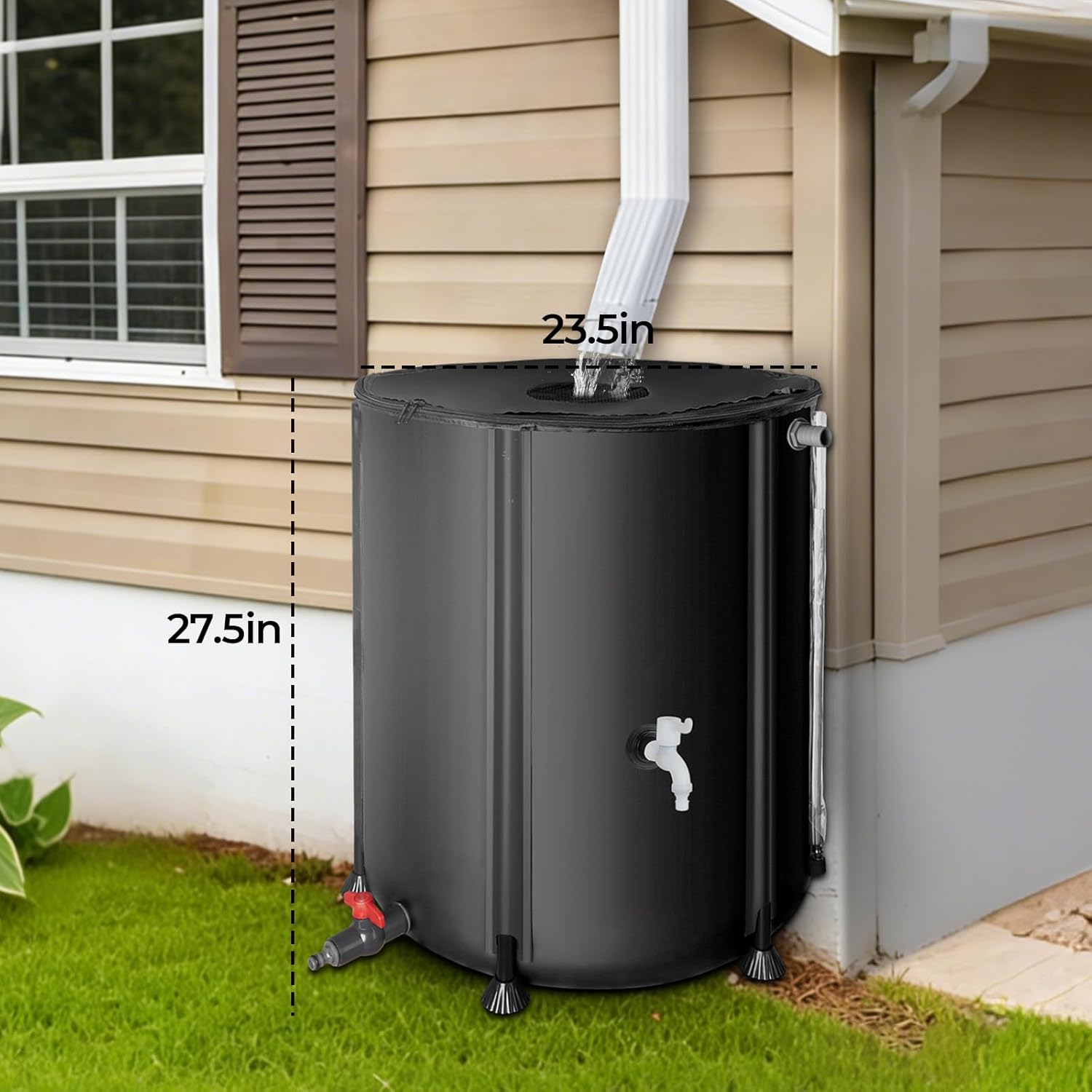 YAFF Collapsible Rain Barrel 53 Gallon Rainwater Collect System Water Storage Tank to Collect Rainwater from Gutter Downspout Water Catcher with Filter Spigot Overflow Kit for Garden, Lawn, Black