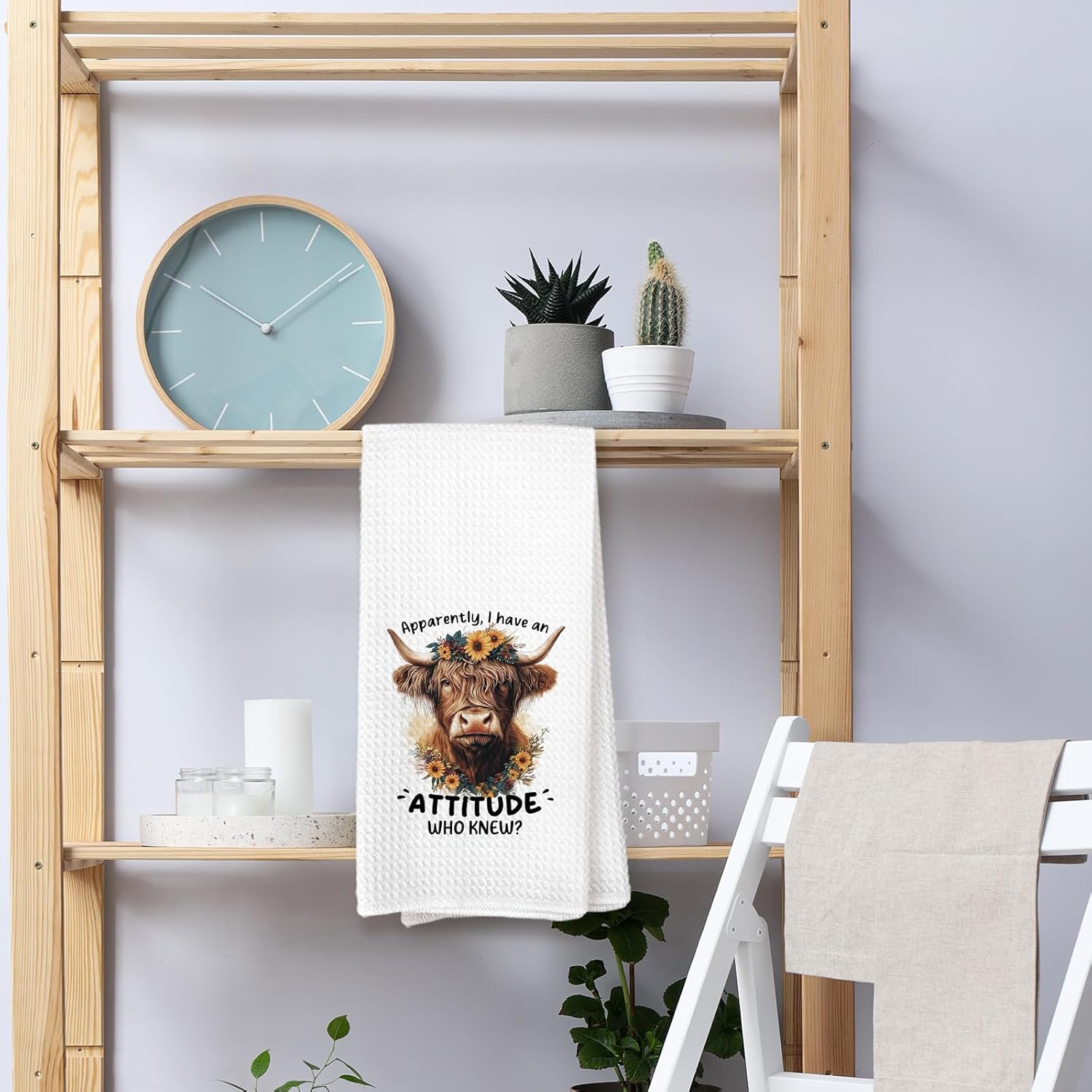 Highland Cow Bathroom Towels - Werstern Farmhouse Highland Cow Hand Towels for Kitchen，Apparently I Have an Attitude Who Knew - Image 6
