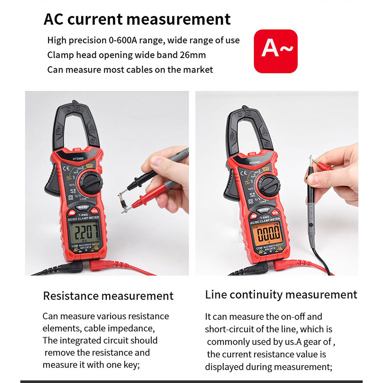 Akozon Pinza Amperometrica Multimetro Digitale Tester di Tensione NCV Rilevatore di Tensione Senza Contatto Sensore di Tester di Vero RMS Filtro Passa Basso a Bassa (HT206D)