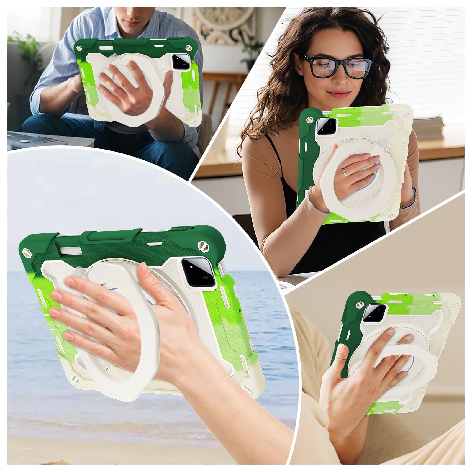 Funda protectora resistente para Xiaomi Pad 7/7 Pro de 11.2 pulgadas 2024, soporte giratorio de 360°, correa para el hombro, soporte para lápices y anillo de asa, funda a prueba de golpes