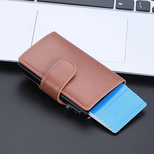 Miniatura 4 de Cartera minimalista para hombre, bolsillo frontal, delgada, con bloqueo RFID, tarjetero para tarjetas de crédito, protector de tarjeta desplegable