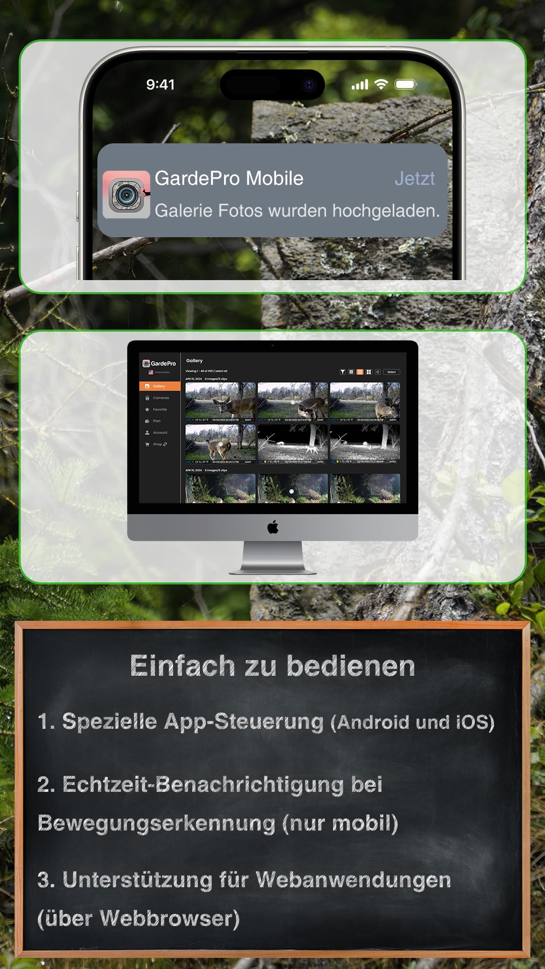 GardePro X50 Pro Max 4G LTE Wildkamera mit Live-Streaming, Wiederaufladbare 8000mAh Akku, integrierte SD Karte, 48MP 1296P, X50PLMB Wildtierkamera mit bewegungsmelder nachtsicht, Handyübertragung