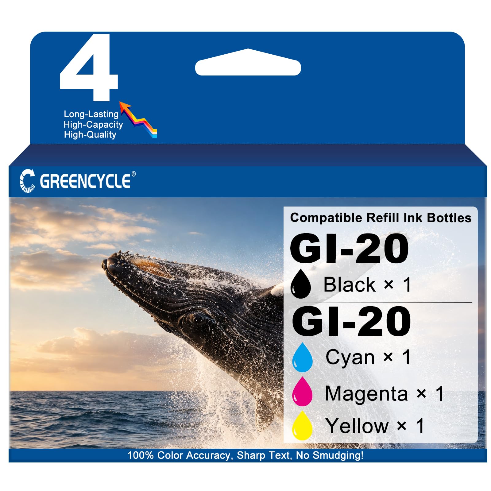 greencycle GI-20 GI20 Refill Ink Bottle Kit Replacement for Canon GI-20 GI20 Work with PIXMA G6020 G7020 G5020 MegaTank Printer High Capacity Ink
