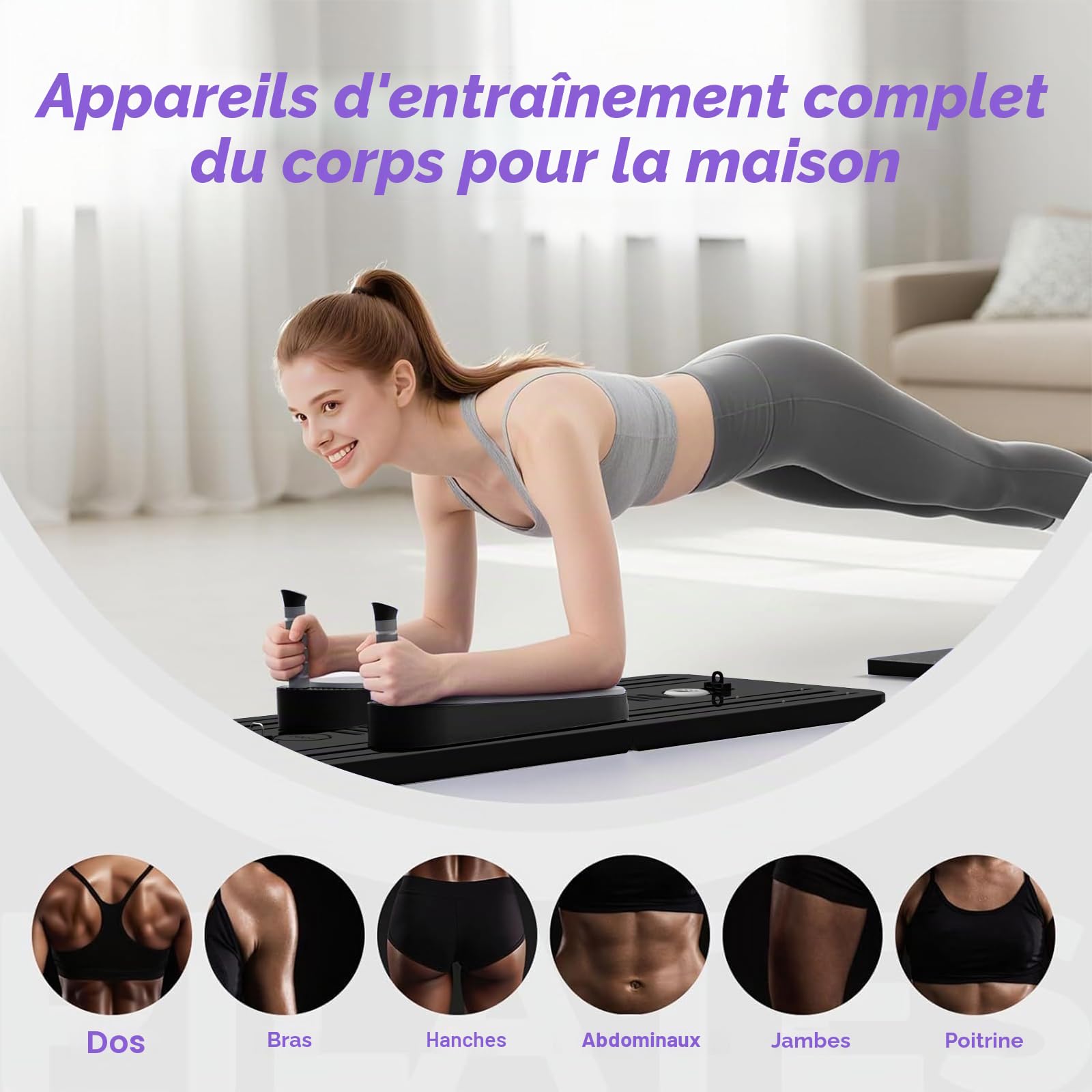 Pilates Reformer Upgraded, 8 en 1 Planche Pilate Maison Multifonction, Pilates Board Pliabl avec 5 Bandes de Résistance, Rebond Automatique et Appareil Abdominal, Entraînement Complet du Corps