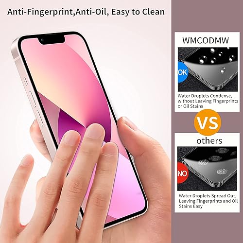 Miniatura 3 de WMCODMW Paquete de 4 protectores de pantalla para iPhone 13 6.1 pulgadas con 2 protectores de lente de cámara de vidrio templado HD, dureza 9H,