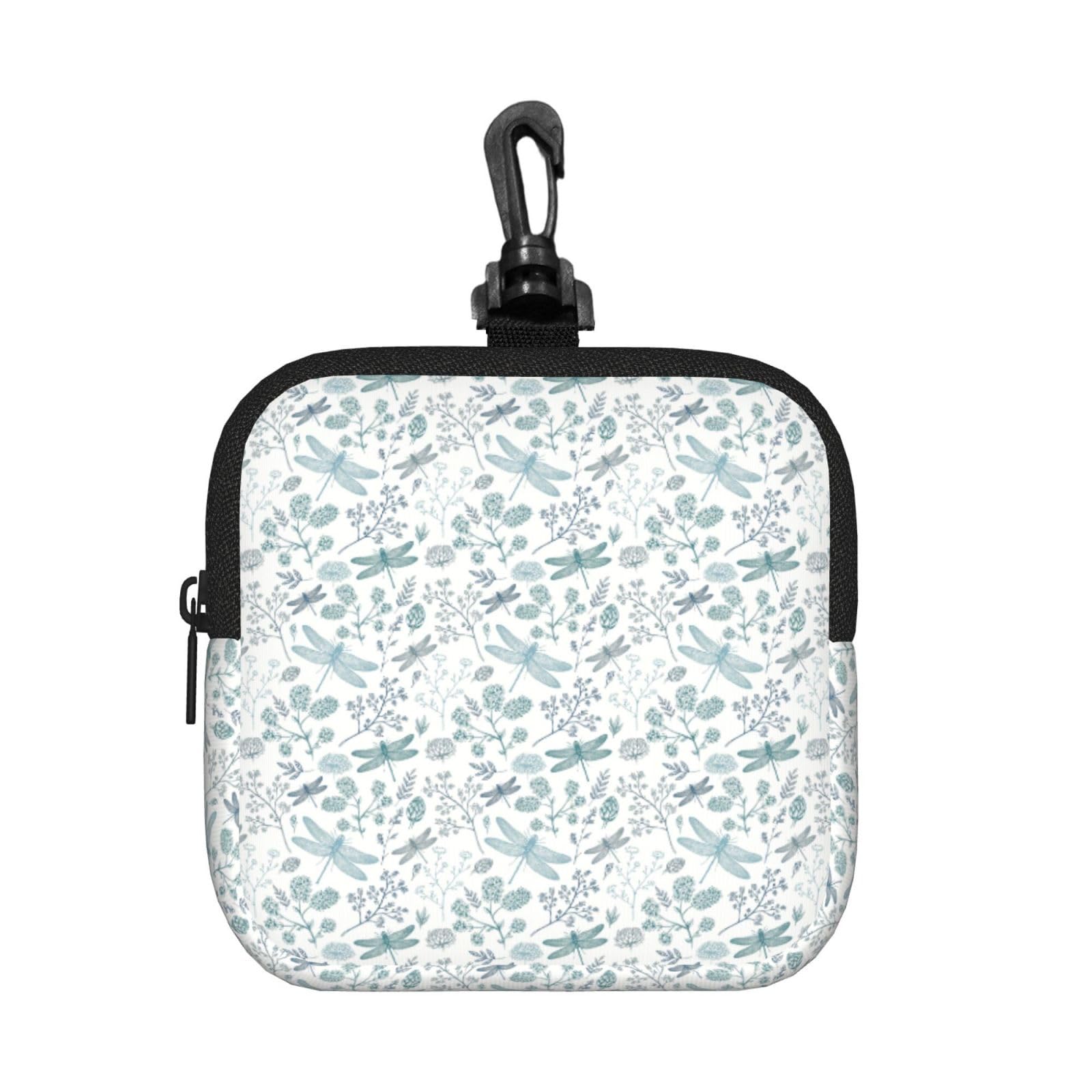 Ercgad Unisex Black Dragonfly Flower Print Square Storage Bag Travel Toiletry Cosmetic Organizer Pouch Lightweight Reusable