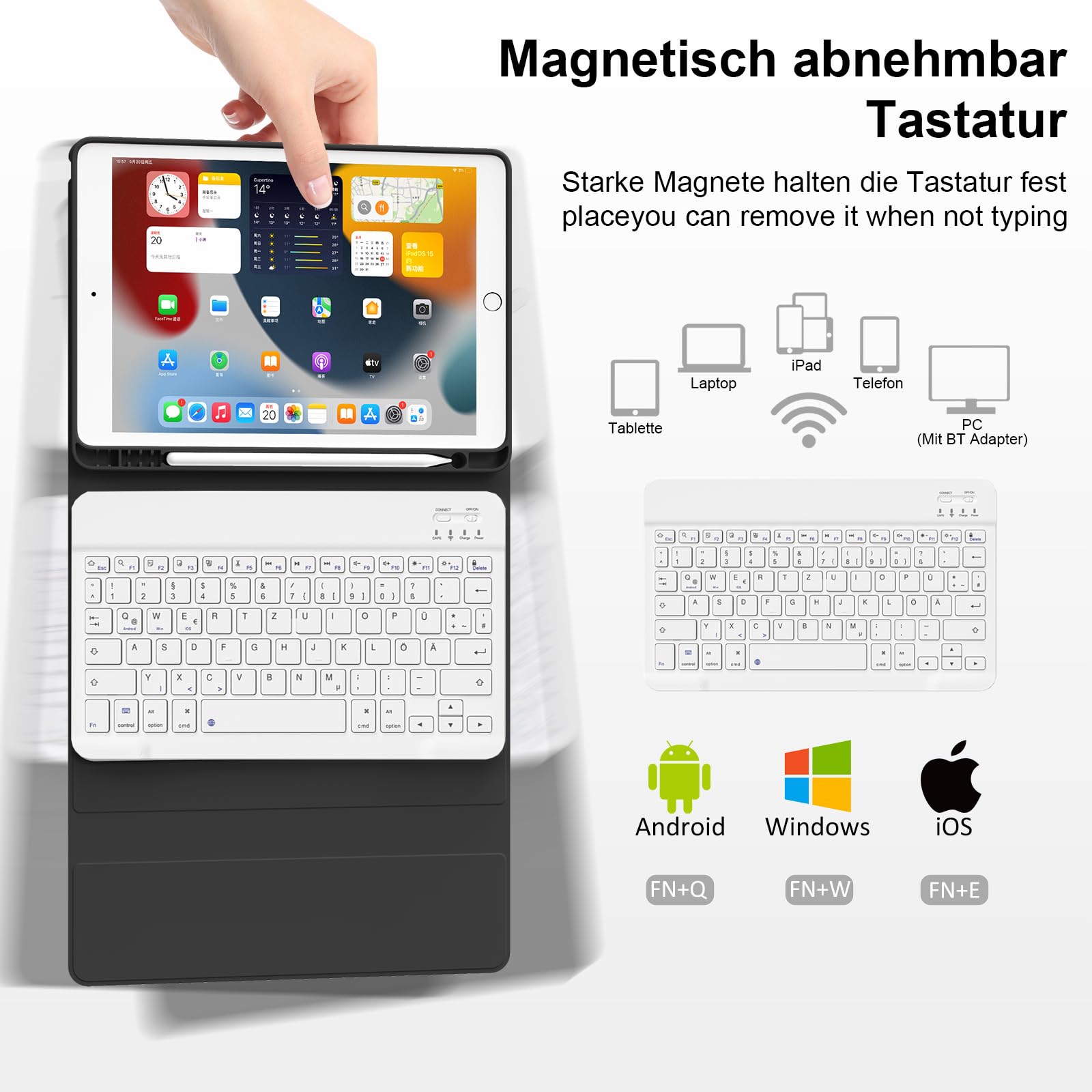 KVTVOU Étui Avec Clavier Pour IPad Air 11 Pouces M3/M2, Pour IPad Air 7e/6e/ 5e/4e Génération 2025/2024/2022/2020 10,9 Pouces, Clavier Bluetooth Sans Fil Amovible, QWERTZ, Vert Foncé