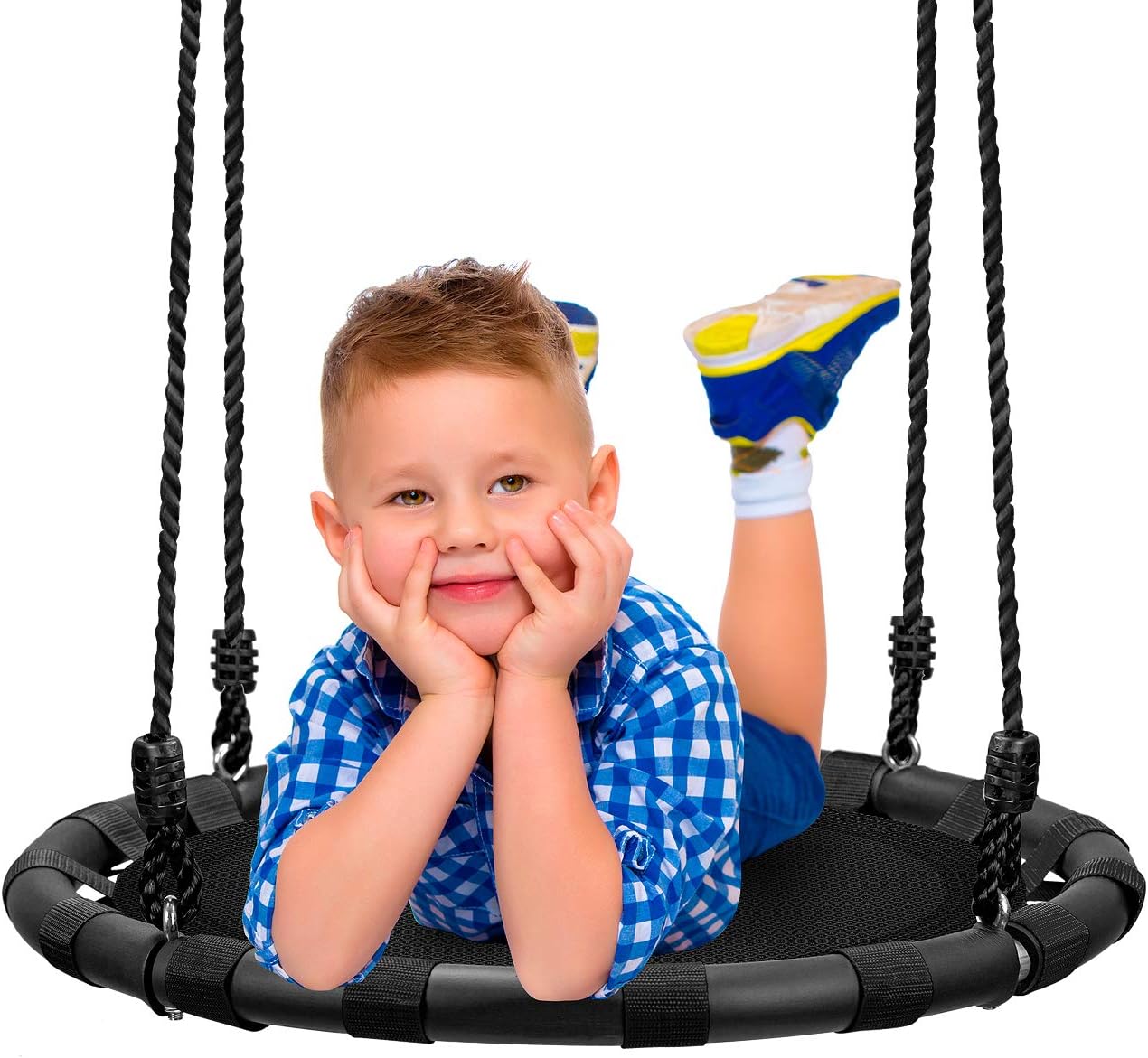 Sorbus Spinner Swing – Kids Round Mat Swing – Great for Tree, Swing Set, Backyard, Playground, Playroom – Accessories Included [New Improved 2020 Design!] (24" Mat Seat)