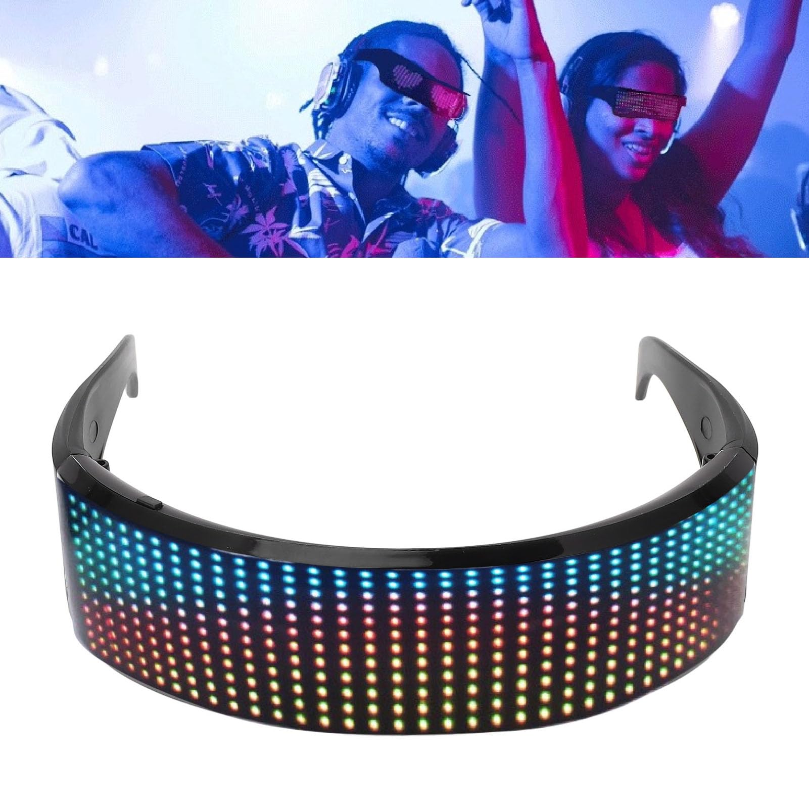Topiky Occhiali Illuminanti RGB Personalizzabili Controllati APP, Occhiali Intelligenti con Display LED, Occhiali Illuminanti per Adulti, Classici, Unisex, LED 12x36, ABS, Musica e Arte