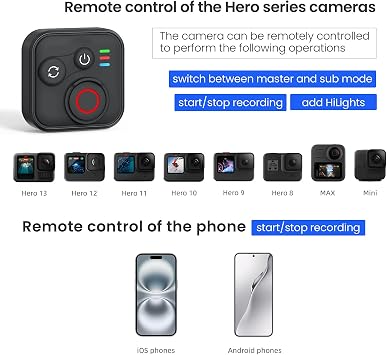 Bluetooth Remote Control for Insta360 X5/X4/X3/X2/Go 3S/ACE Pro 2, GoPro Camera Shutter Remote with Type-C Charging - 164ft Range, Compatible with iPhone 12-17 Pro Max, GoPro 8-13, Android Phones