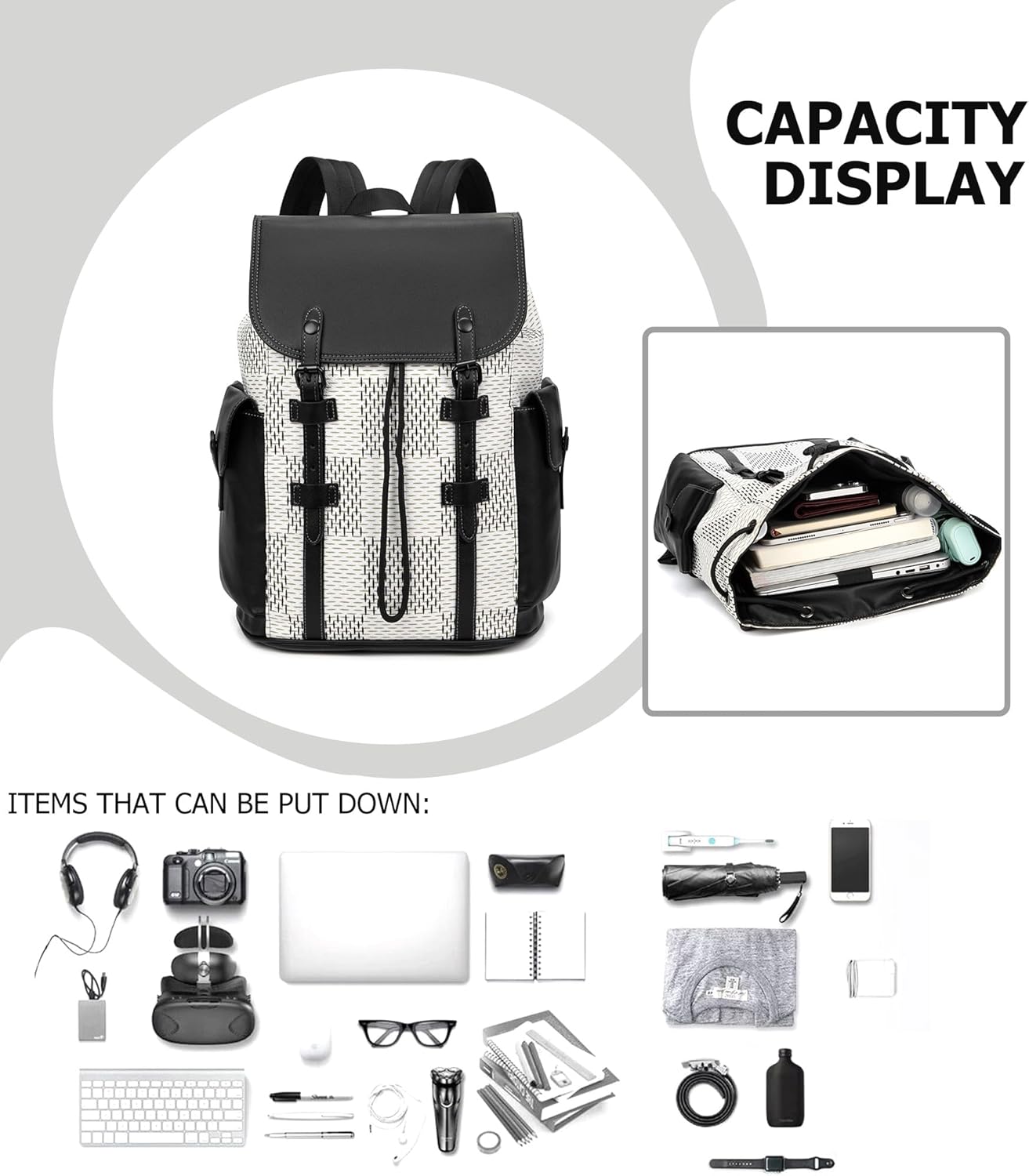 KingTo Laptop Backpack for Men Luxury Anti-Theft Travel Backpack Casual Business Waterproofing Computer Bag (B-White)