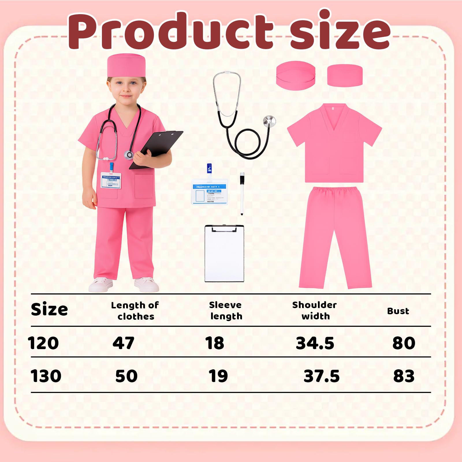 Doctor Set, 9 Pcs Include Pink 4 Piece Set, White Coat, Stethoscope, Hanging Sign, A5 Writing Board, Pen - Image 3