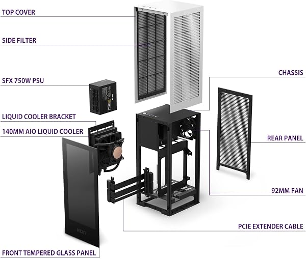 NZXT H710 - ATX Mid Tower PC Gaming Case - Front I/O USB Type-C Port - Quick Release Tempered Glass Side Panel - Cable Management System - Water-Cooling Ready - Steel Construction - White/Black - 3