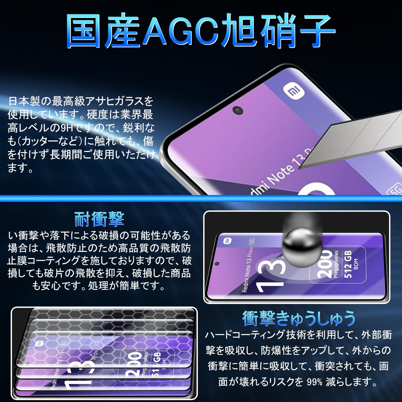 Xiaomi Redmi Note 13 Pro+ 5G ガラスフィルム付き ガラスザムライ Xiaomi Redmi Note 13 Pro+ Plus 5G ガラス