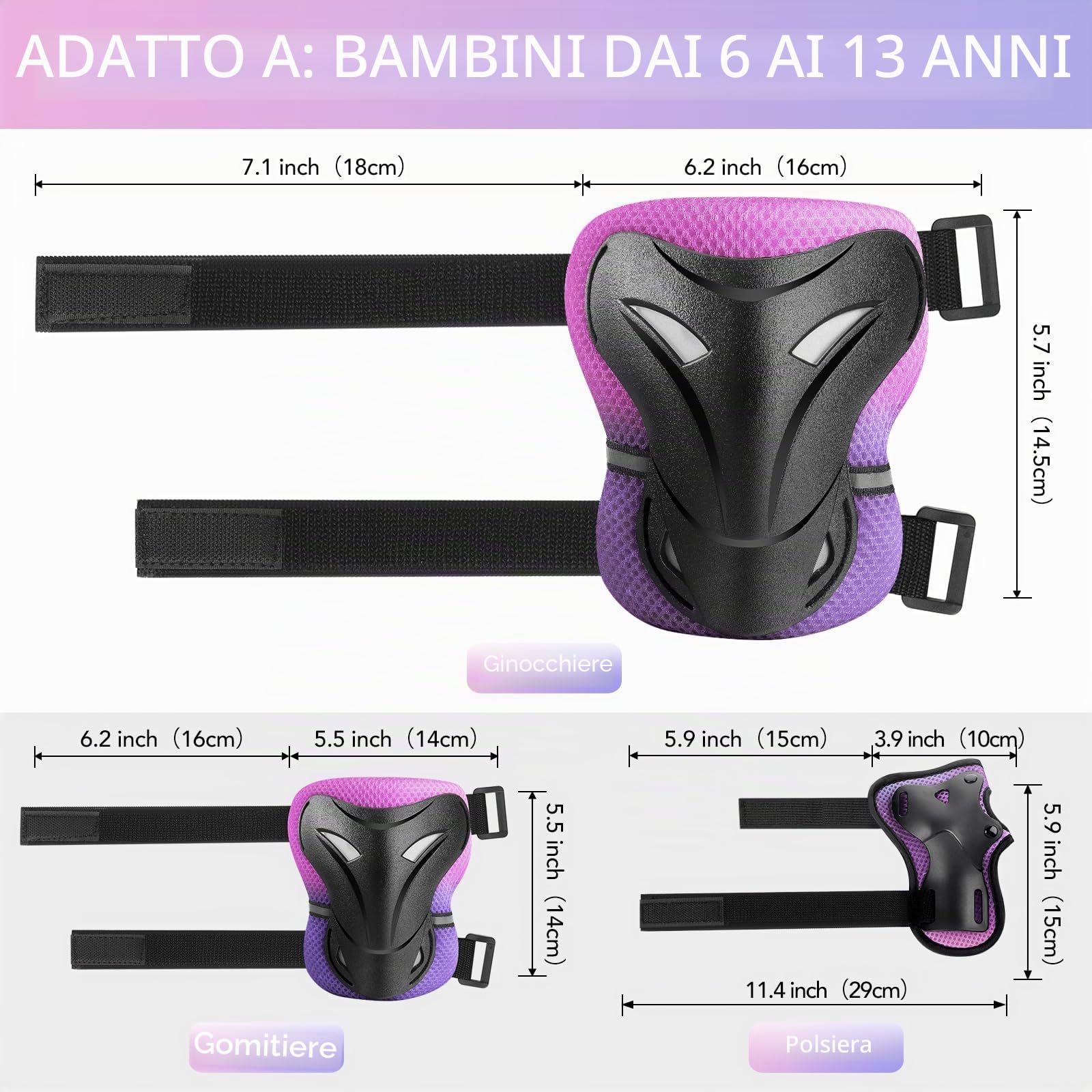 YooxArmor Protezioni Bambini Pattini in Linea per 3-13 Anni | 6 in 1 Attrezzatura Protettiva Protezione Bambini Ginocchiere,Gomitiere Protezioni Set per Scooter Pattini in Linea