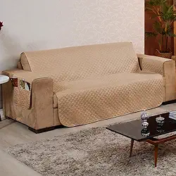 Capa Protetora para Sofá 4 Lugares Reversível - Para Pets e Crianças, Tecido Macio, Fácil de Lavar, Antipelo - Proteção com Estilo e Praticidade no Dia a Dia - FV Enxovais (Avelã, 4 Lugares)