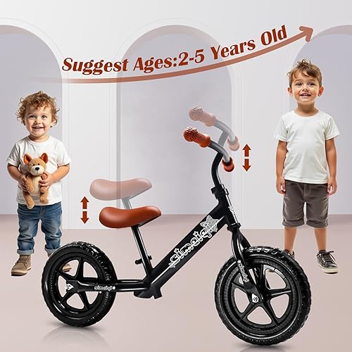 Miniatura 7 de SIMEIQI Bicicleta de equilibrio de 12 pulgadas para niños de 2 a 5 años, asiento y manubrio ajustables, neumáticos sin planos, bicicleta de