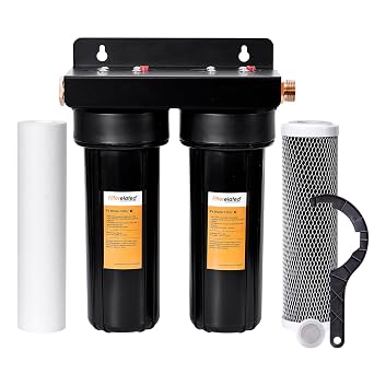 Filterelated RV Dual Water Filter System with 3/4 "Brass Fittings Two Filters Included Reduces Sediment,Chlorine,Bad Taste and Odors,Suitable for RVs,Boats,Farming & Gardening +RV Filter System Large