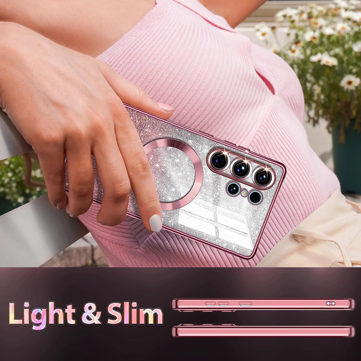 Casetego for Galaxy S25 Ultra 5G Case,Compatible with MagSafe,Clear Magnetic Glitter Gradient Sparkle Luxury Plated Soft TPU Bumper Full Camera Lens Protector for Samsung Galaxy S25 Ultra 5G,Rose Gold - Image 6