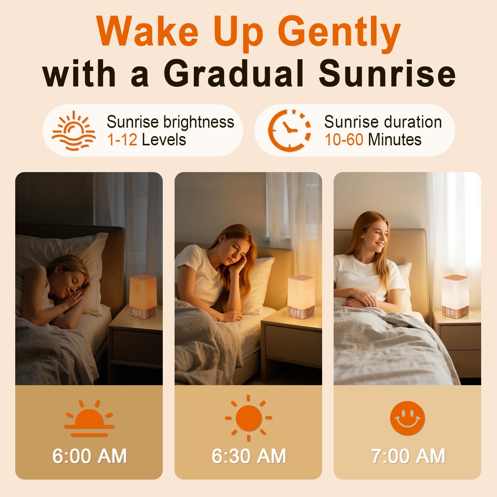 Wkzay Geräusch-Maschine mit weißem Rauschen: mit Sonnenaufgangswecker und Nachtlicht, 30 beruhigende Geräusche, einstellbare Lautstärke, Schlaf-Timer, intelligentes Gedächtnis, ideal für Erwachsene