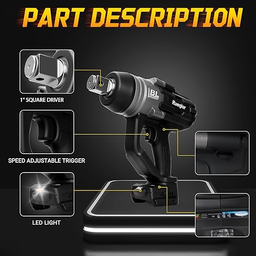 Miniatura 5 de Llave de impacto inalámbrica de 1" para batería DeWalt 20V MAX, llave de impacto de 2250FT-LBS(3000N.m) alto torque sin escobillas eléctrica, con 4