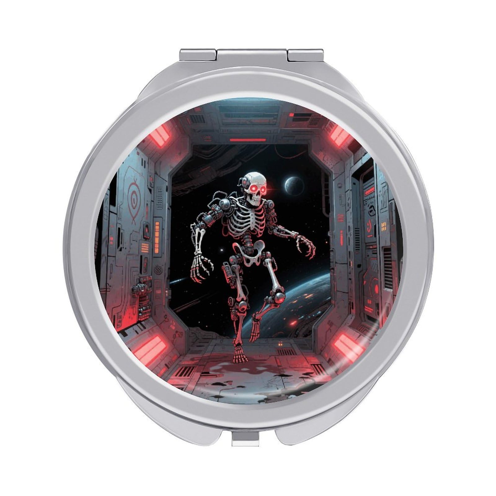 VstaDank Skull Travel Makeup Mirror 2 X /1 X Magnifying Mini Vintage Pocket Mirror for Purse Small Portable Folding Small Round Mirrors Portable Vanity Mirrors for Women
