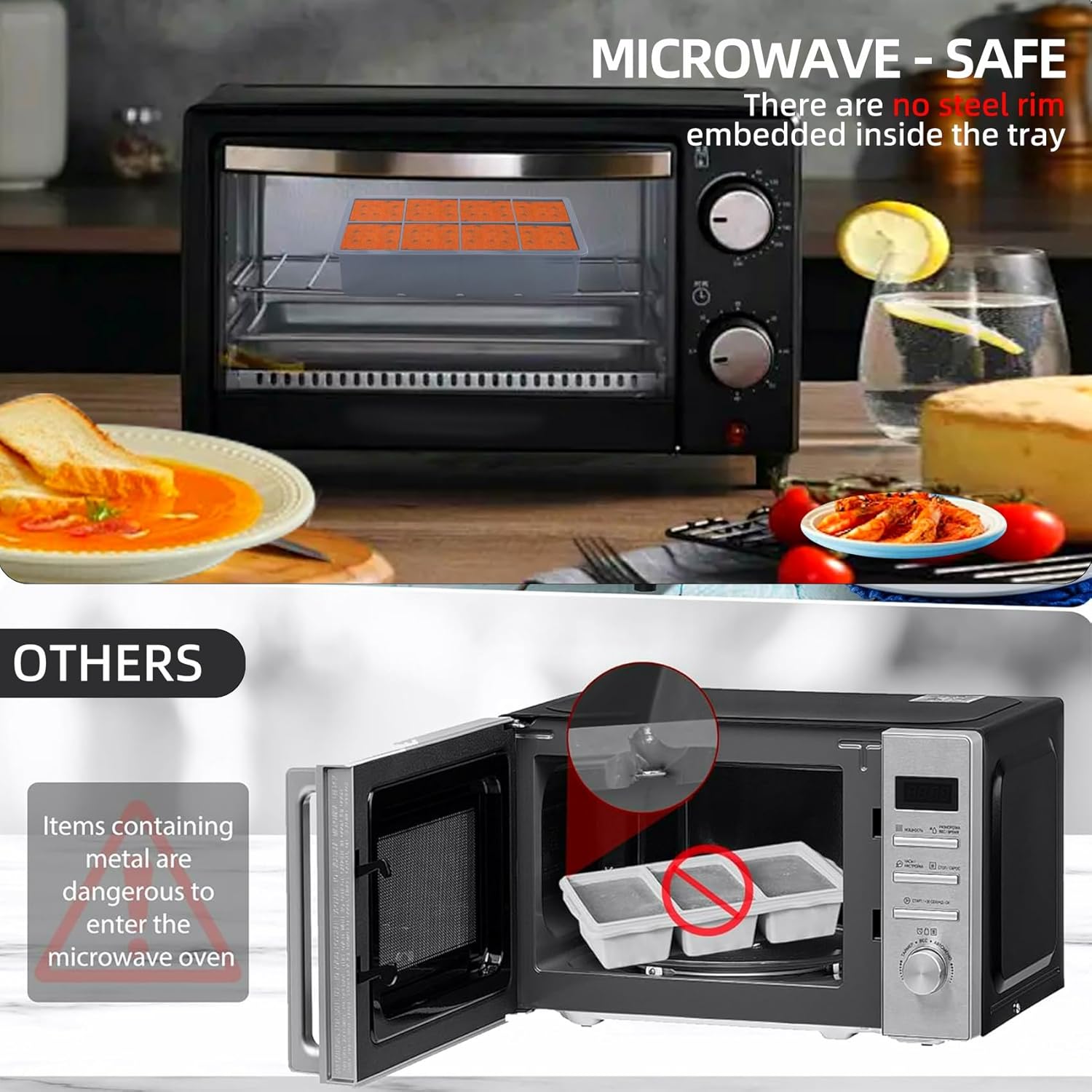 1/2 Cup Silicone Freezer Tray With Lid - Silicone Freezer Molds 4-Pack For meal prep & freezing of various sauces and other dishes, makes 32 perfect 1/2 cup portions cubes (Blue 4 Pack)