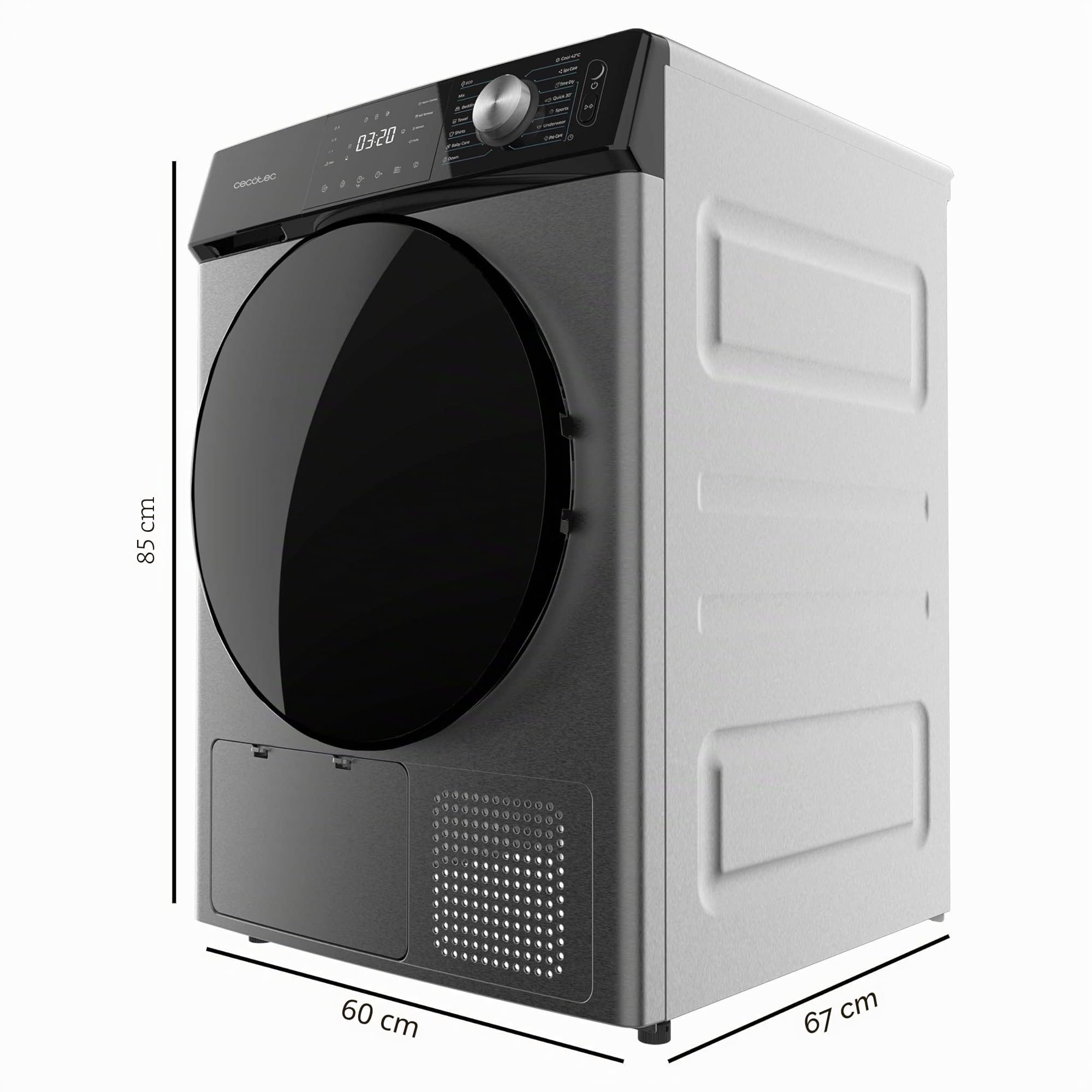 Cecotec Wäschetrockner Wärmepumpe 10 kg Bolero Dresscode Dry 10355 Steel. Äquivalente Klasse A++, 14 Programme, 4 Trockenstufen, Funktionen Stop&Go, Delay Start, KidLock und DiamondCare, Edelstahl