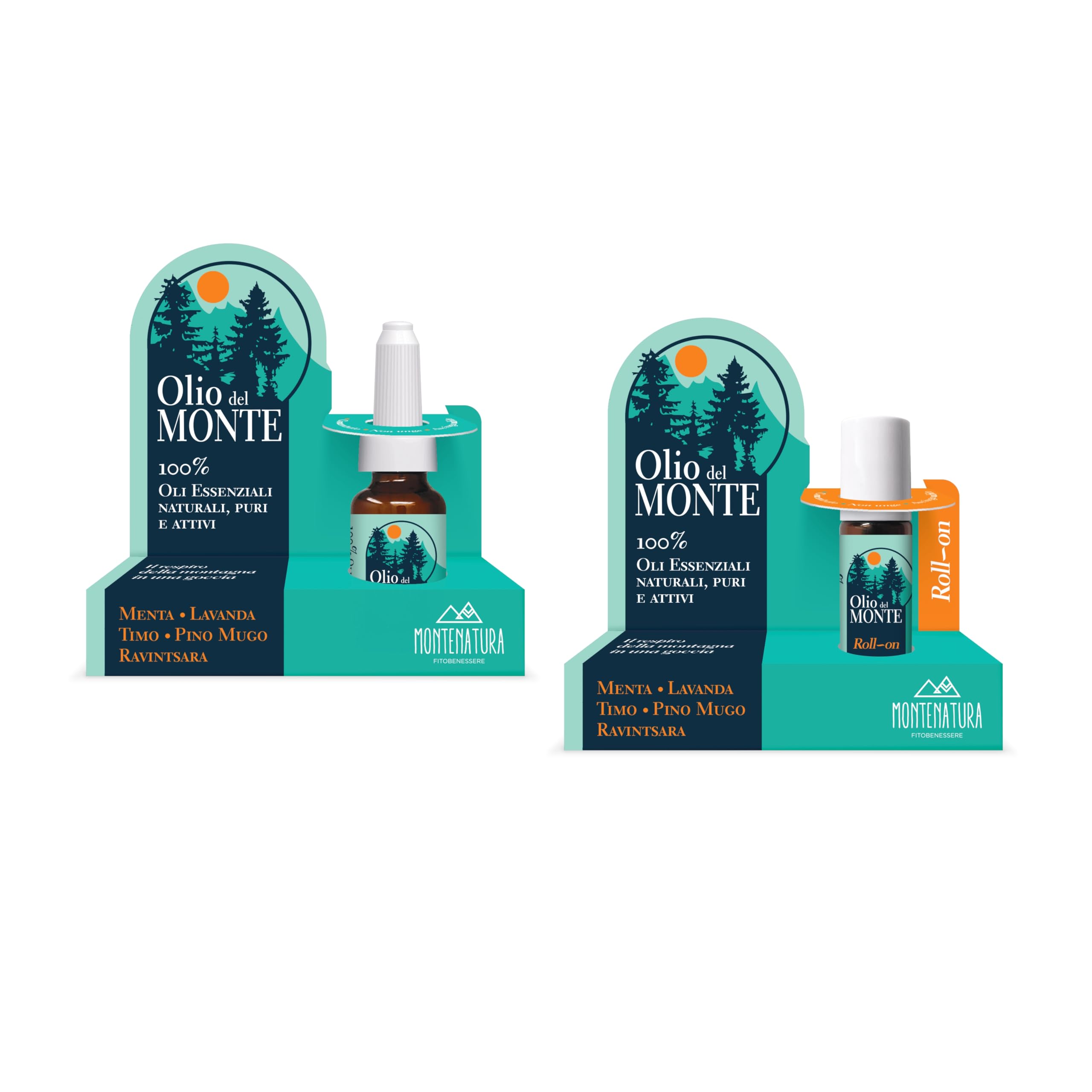 MONTENATURA® Olio Essenziale MONTE | Miscela Balsamica 100% Pura, Multi-Uso | Lavanda, Menta, Pino Mugo, Timo, Ravintsara | Per Diffusore, Massaggi e Vie Respiratorie | Non Unge (10ml)