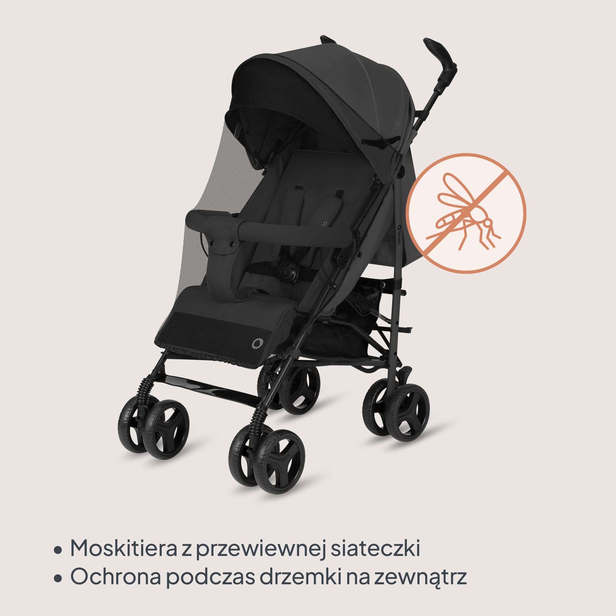 Lionelo Irma Wózek dziecięcy od 6 miesięcy, lekki 7 kg, pozycja leżąca, składany, z systemem składania jedną ręką, koła EVA 6" z amortyzacją i hamulcem, moskitiera, do 15 kg