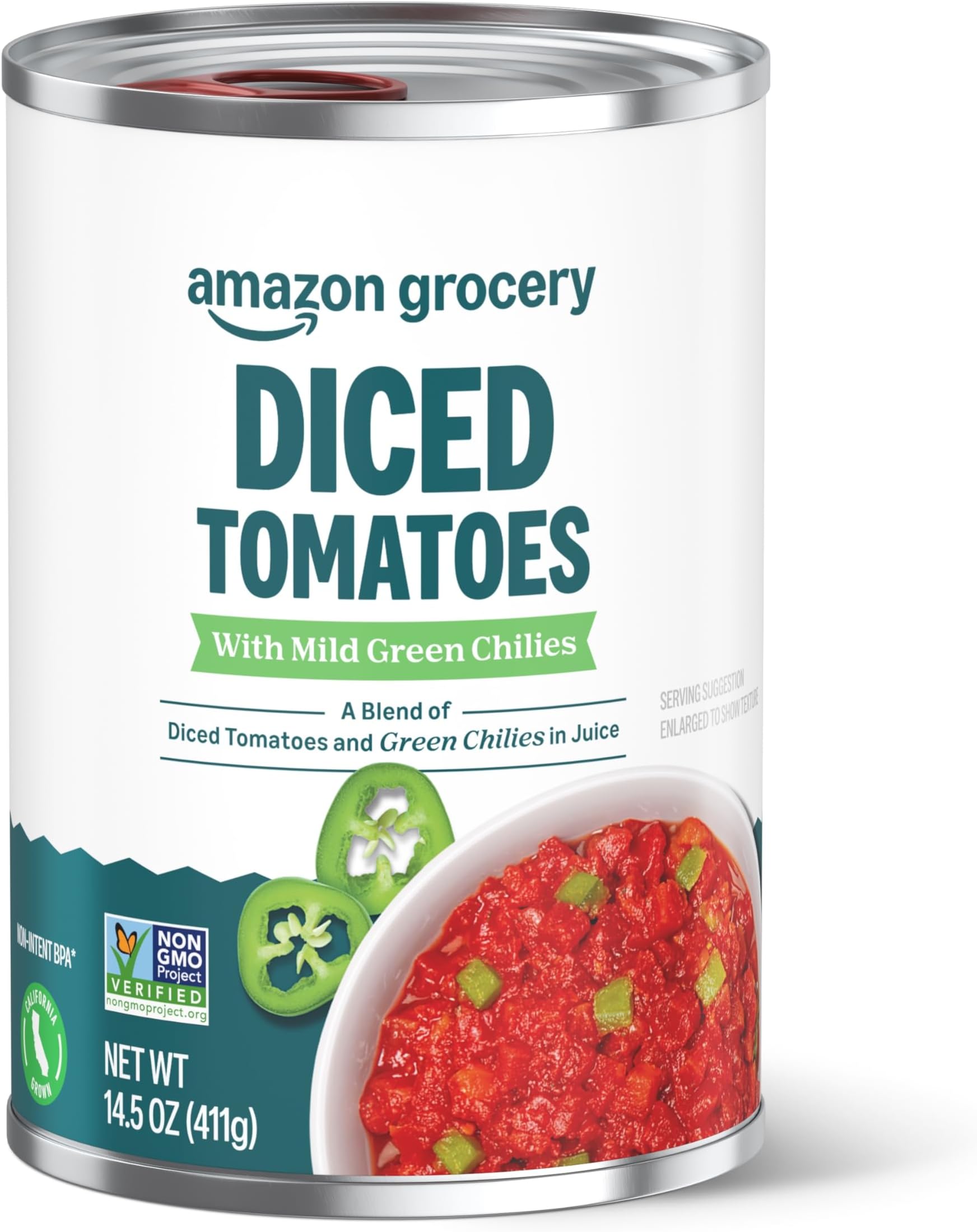 Amazon Grocery, Diced Tomatoes with Mild Green Chilies, 14.5 Oz