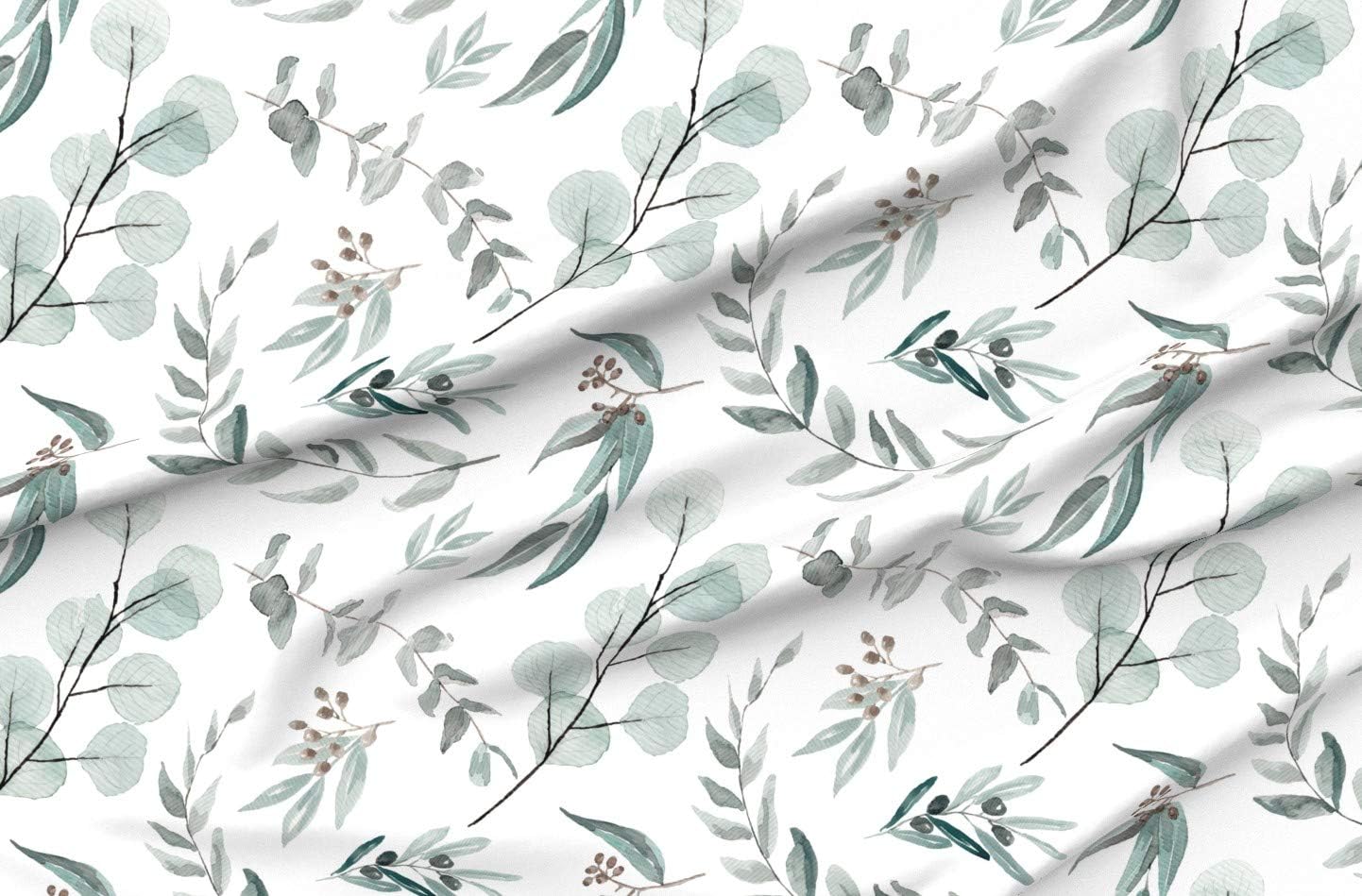 Spoonflower Fabric - Painted Eucalyptus Australian Flora Botanical Garden Watercolor Nature Printed on Organic Cotton Sateen Fabric by The Yard - Sewing Quilting Apparel Home Decor