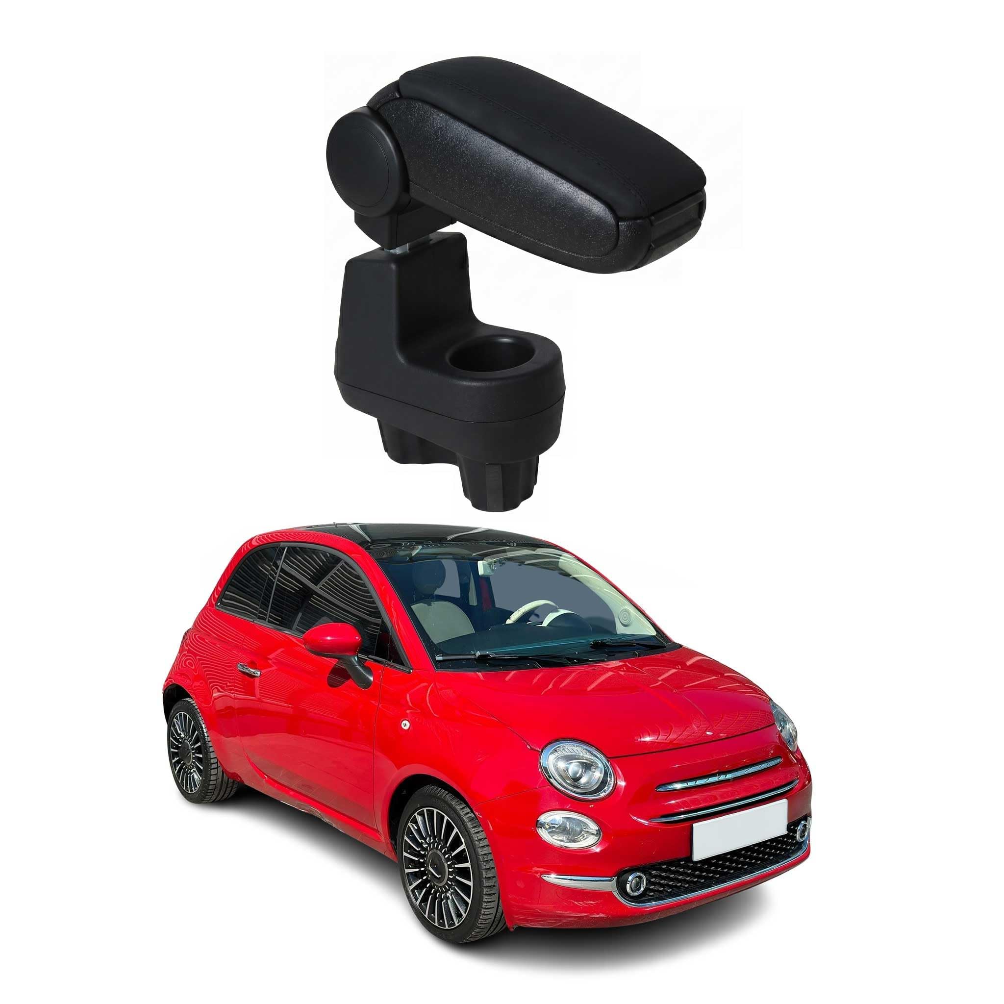 OMAC Armlehne per Fiat 500 500C 2016-2021 Facelift Modelle - Snap-On - ABS + Kunstleder - Keine Bohrung o Installation - Einfache Montage Black