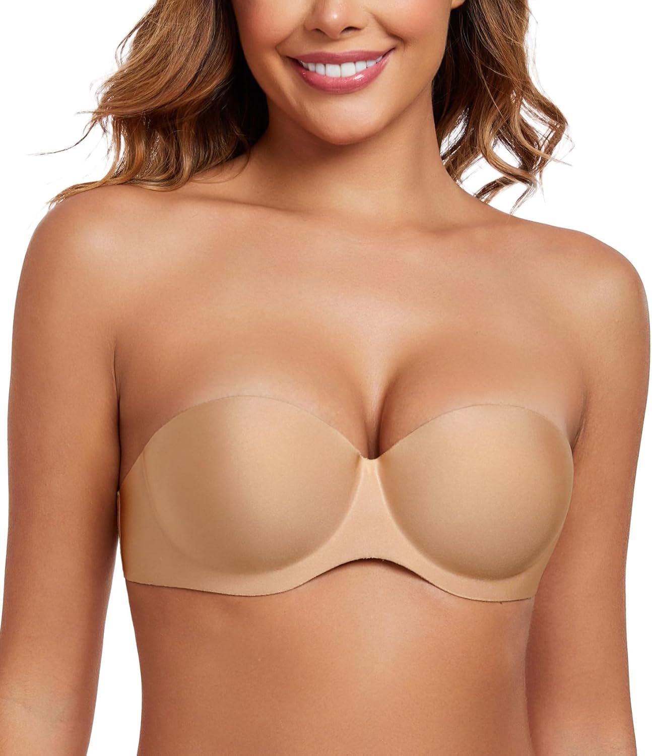 JOATEAY Women's Strapless Push Up Backless Padded Add One Cup Bra with Anti-Slip Clear Back