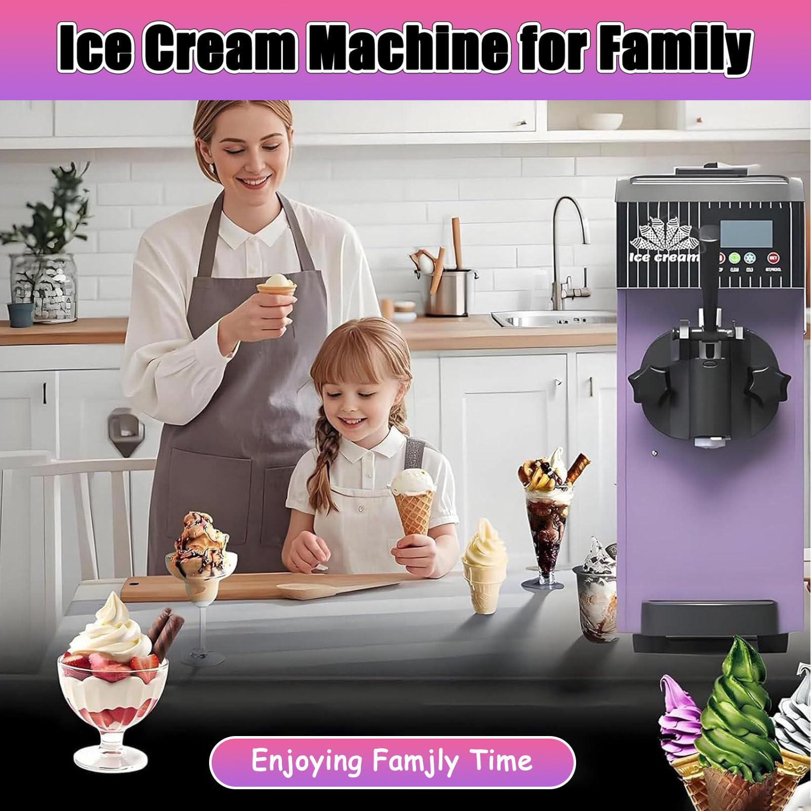 Máquina comercial de helado, máquina de helado de un solo sabor, 4-5 kg/h, limpieza automática y preenfriamiento, para bares, restaurantes, naranja, morado