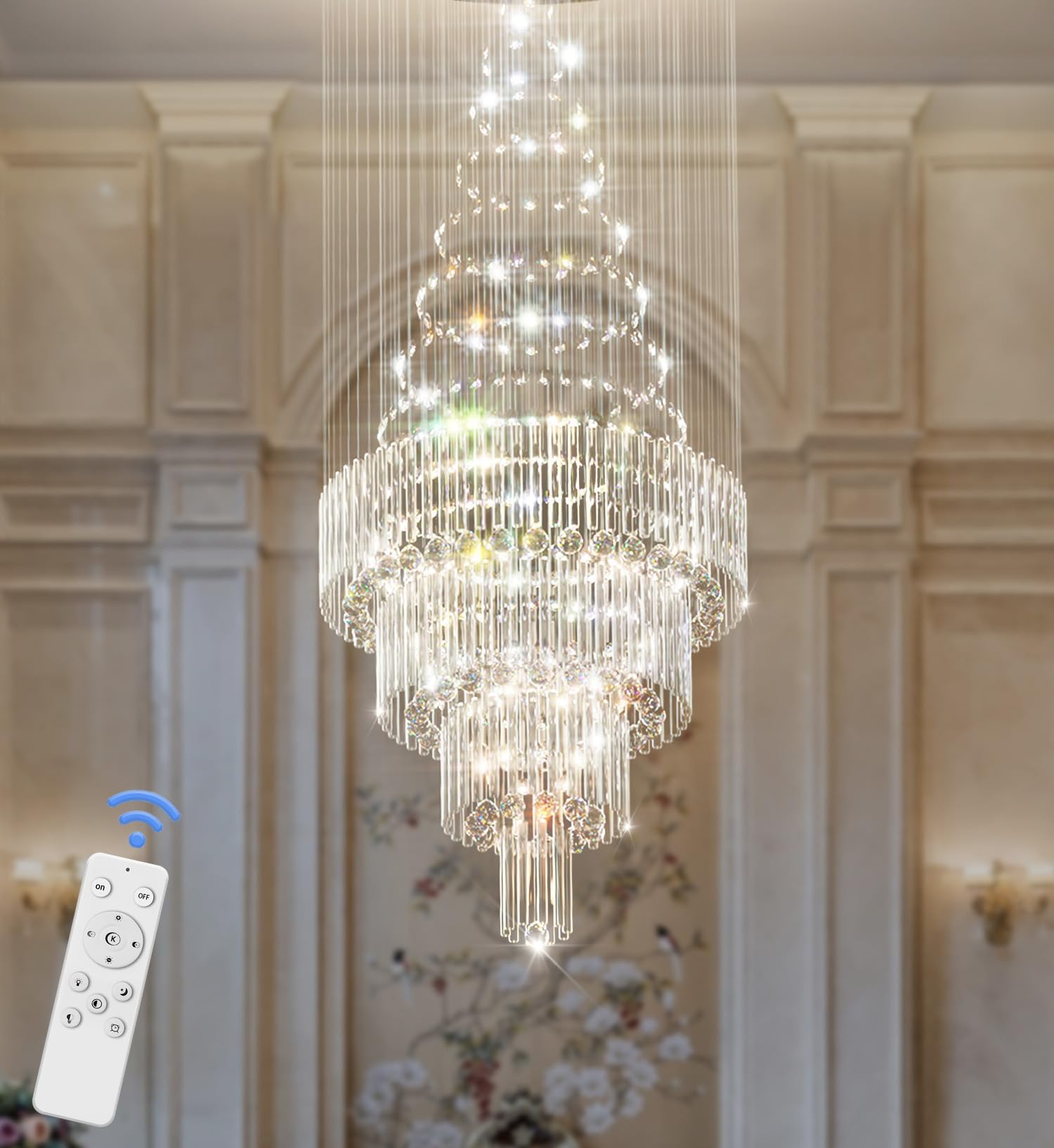 Flashing God D32 x H79'' Modern Crystal Chandelier for High Ceiling Large Foyer Chandeliers Large Raindrop Chandelier for Foyer Living Room Entryway Staircase Villa