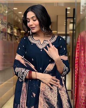 Buy Udaray Navy Blue Embroidered Salwar Suit Set with Dupatta