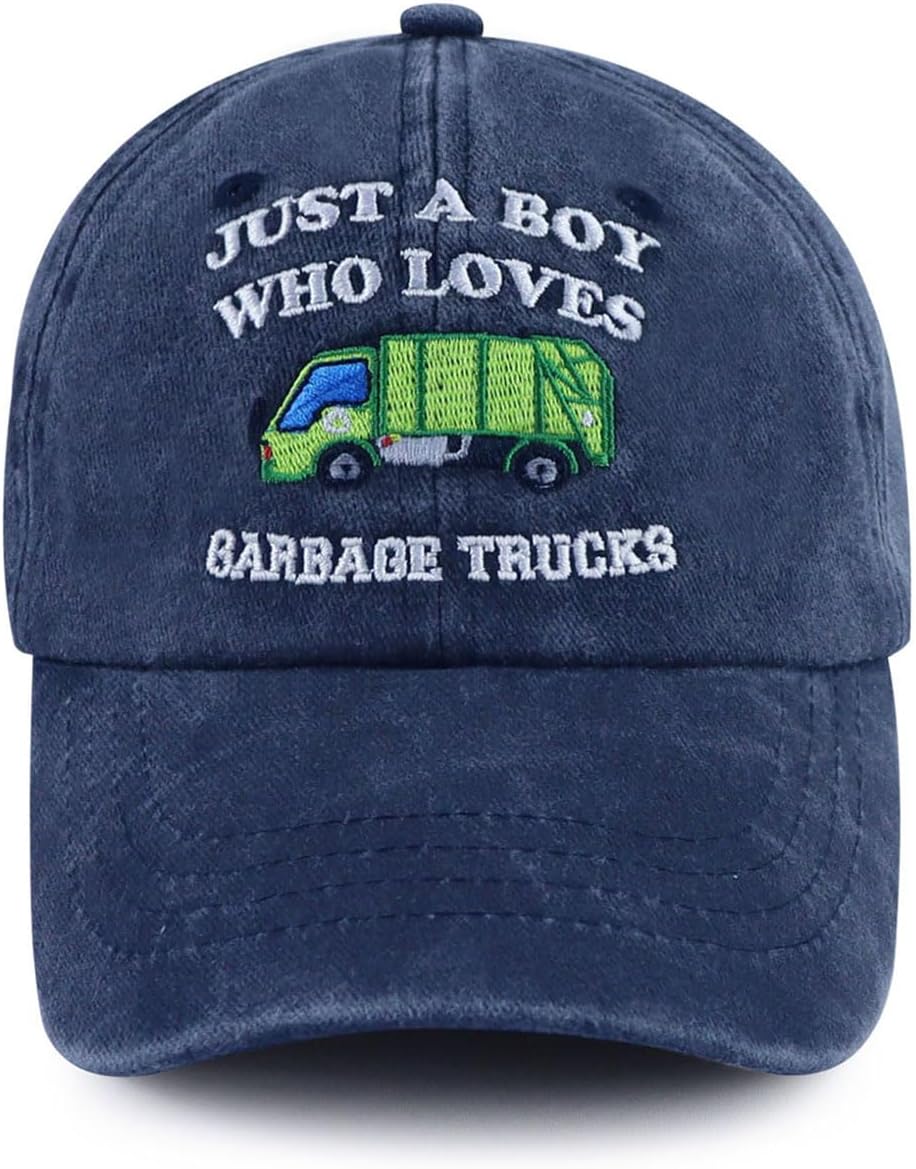 Kahhrepa Garbage Trucks Hats for Boy, Funny Adjustable Embroidered Cotton Toddler Garbage Trucks Baseball Cap