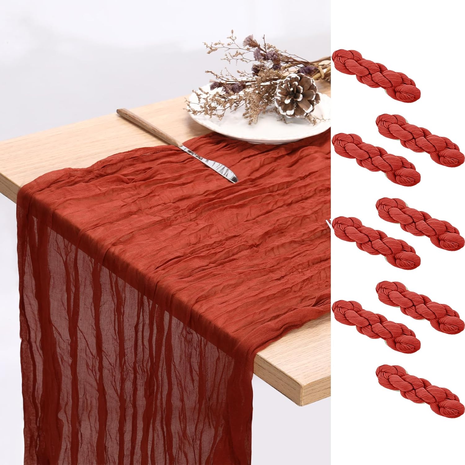 Table Runner Cheesecloth 8pcs Sage Green Table Runners 10FT Thanksgiving Decorations Boho Rustic 120 inches Fall Gauze Cheese Cloth Runner for Wedding Birthday Party Baby Shower Home Decor