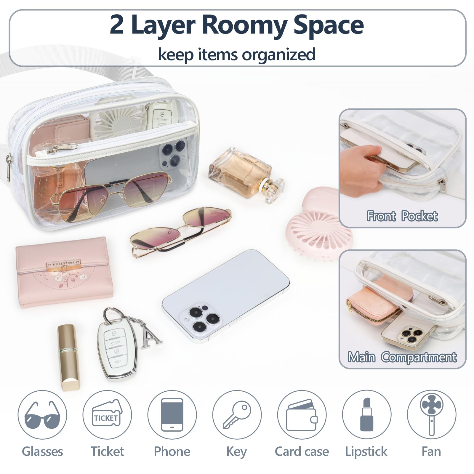 Riñonera transparente – Bolsa de cinturón transparente aprobada para estadios para mujeres y hombres, tamaño grande, bolsa de cintura transparente para conciertos, deportes, blanco (alabaster 4