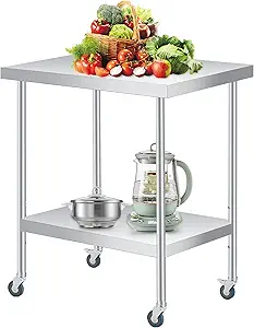Stainless Steel Table, 30" x 24" Prep Workstation, 1000 LBS, NSF Commercial Work Table with Adjustable Undershelf and Lockable Casters, for Restaurant, Home, Kitchen, Hotel, Outdoor