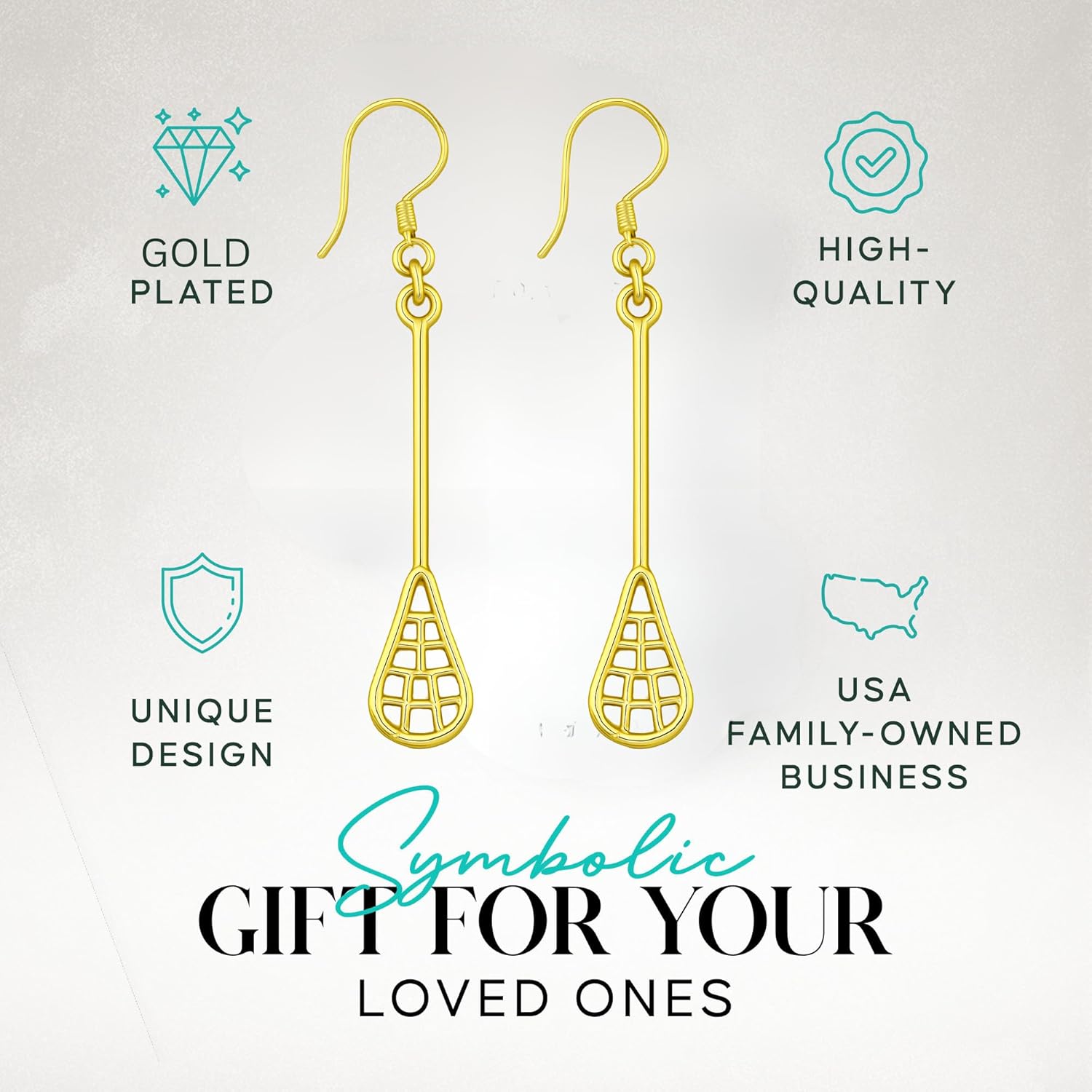 Gold Lacrosse Stick Dangle Earrings – Stainless Steel Sports-Inspired Jewelry for Players and Coaches – Lightweight Hypoallergenic Gift, Compatible with Daily Wear, Team Events, Appreciation - Image 2