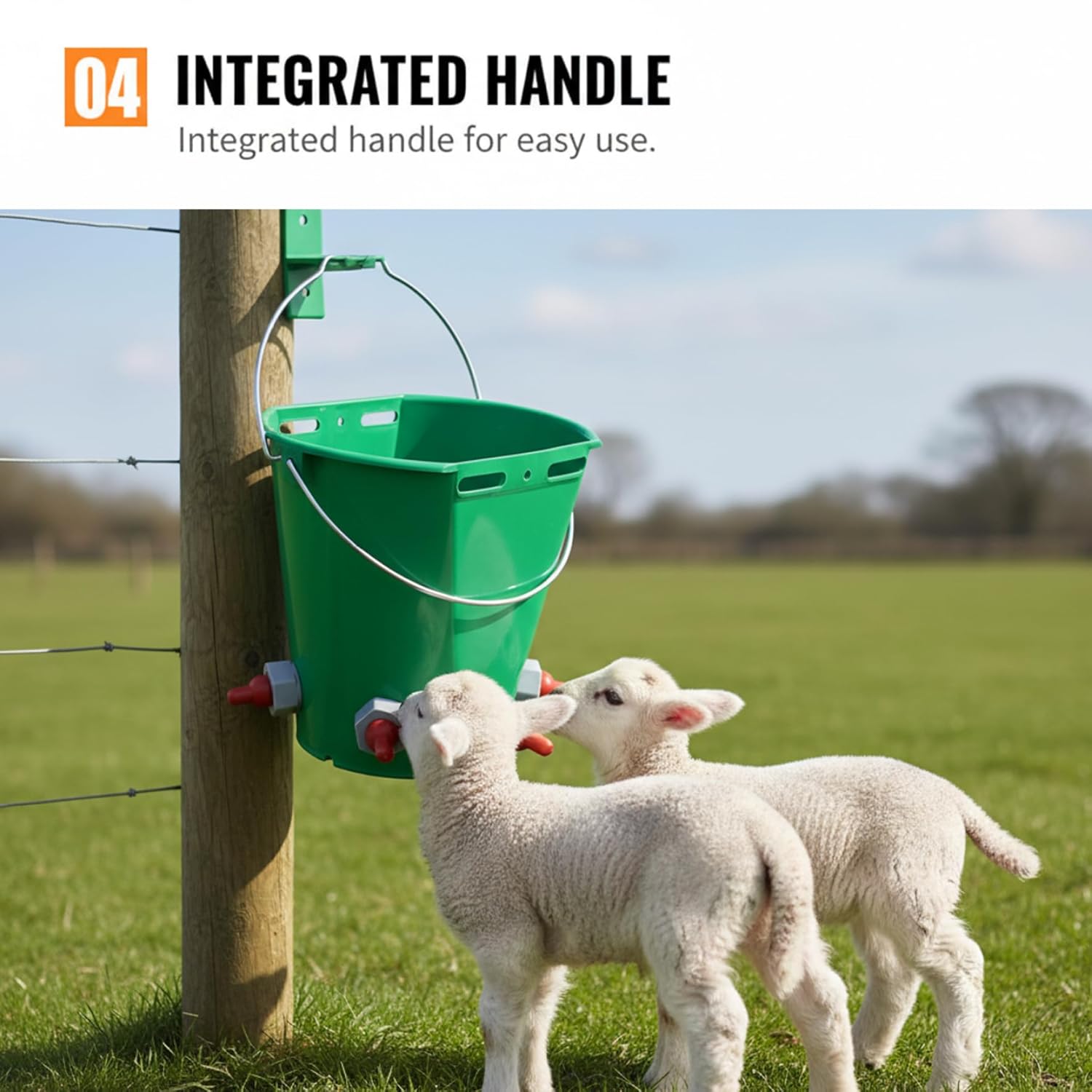 Feed Bucket, 8L Large Capacity Livestock Milk Goat Feeder with Nipple, Green Sheep Feeder & Baby Bottle Bucket for Calves, Lambs, and Kids, 5 Mouth