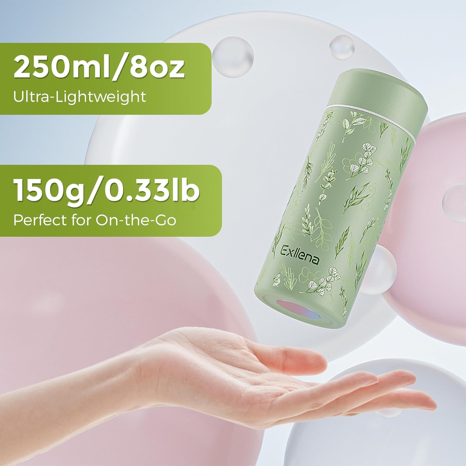 【Upgraded】Exllena Small Insulated Water Bottle 8 oz/250ml– Mini Insulated Water Bottle for Hot & Cold Drinks, Perfect Small Water Bottle for Travel, Purse...(Floral) - Image 2